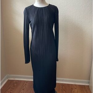 Black Long Sleeve Ribbed BodyCon Long Dres